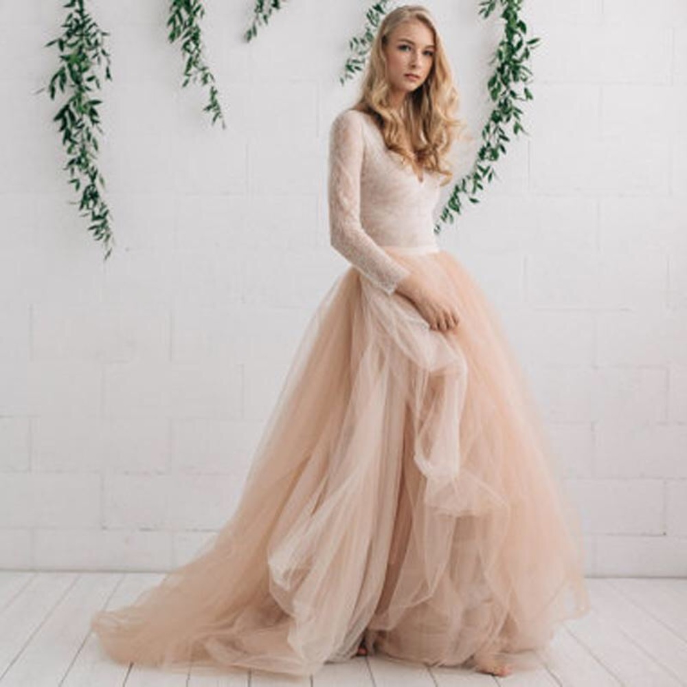 Champagne nude ivory long maxi tulle skirt